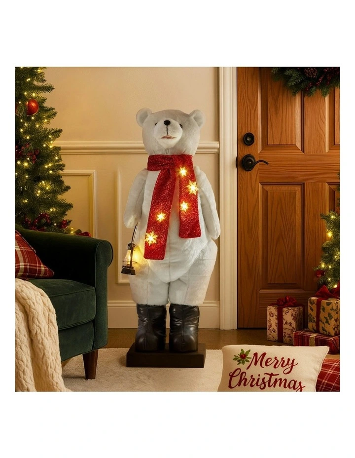 Animated Christmas Bear Decor With Music Light-Up Lantern in White image 5