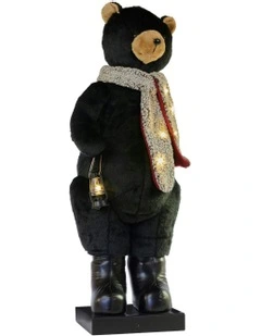 Animated Christmas Bear Decor With Music And Light-Up Lantern in Black