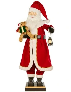 Animated Santa Claus Christmas Decor With Lantern And Music in Red