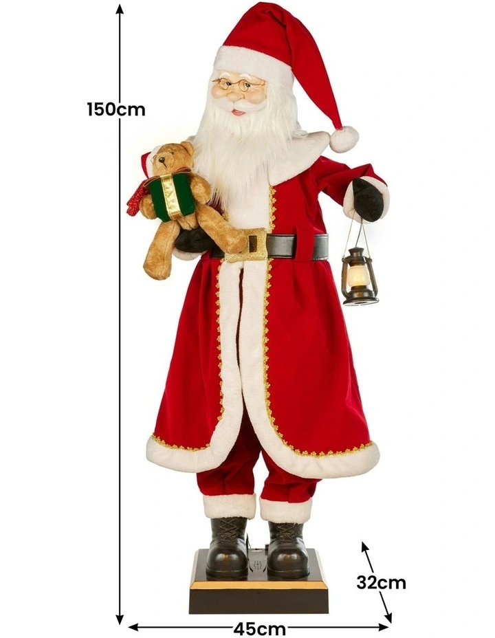 Animated Santa Claus Christmas Decor With Lantern And Music in Red image 2
