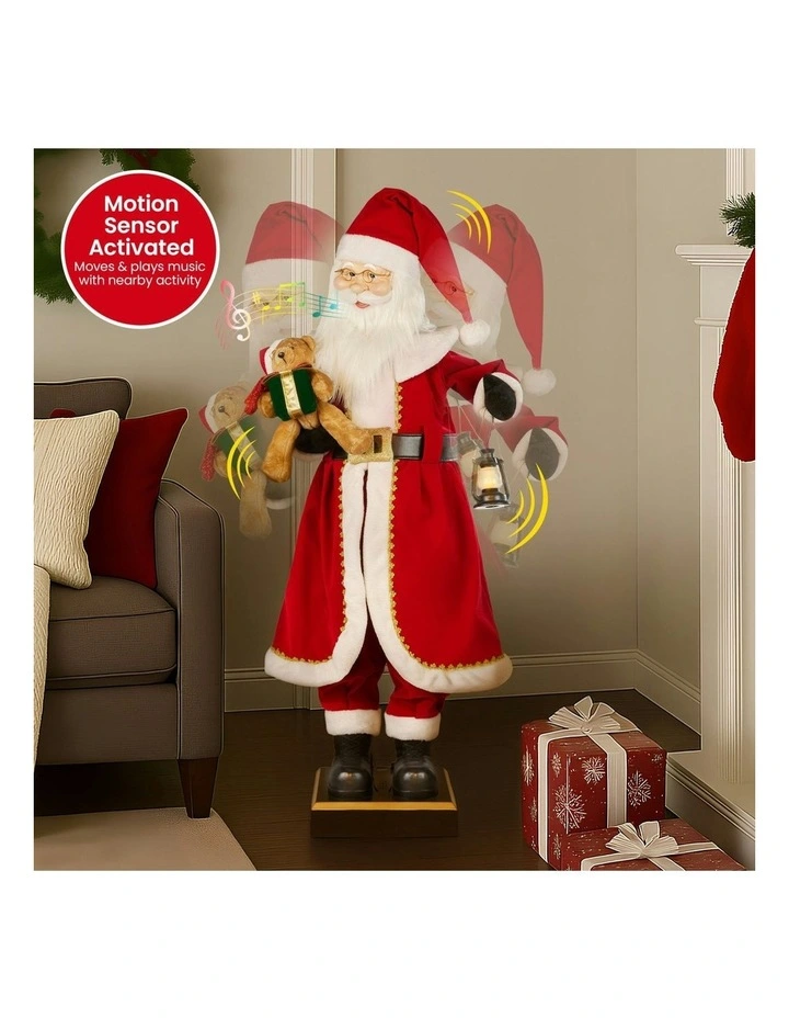 Animated Santa Claus Christmas Decor With Lantern And Music in Red image 3