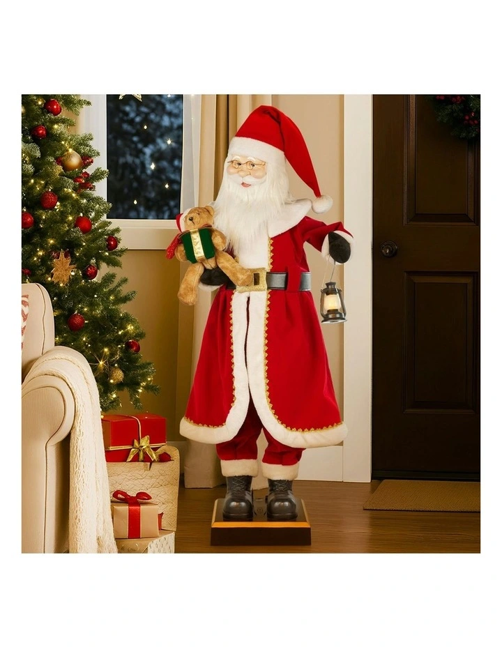 Animated Santa Claus Christmas Decor With Lantern And Music in Red image 4