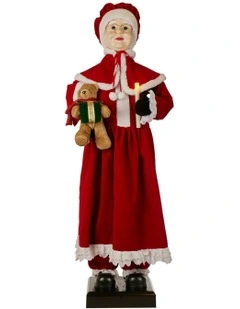 Animated Mrs. Claus Christmas Decor With Candle And Music in Red