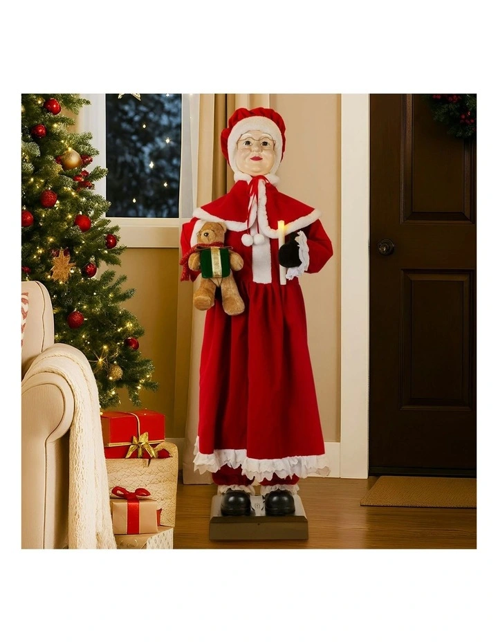 Animated Mrs. Claus Christmas Decor With Candle And Music in Red image 4