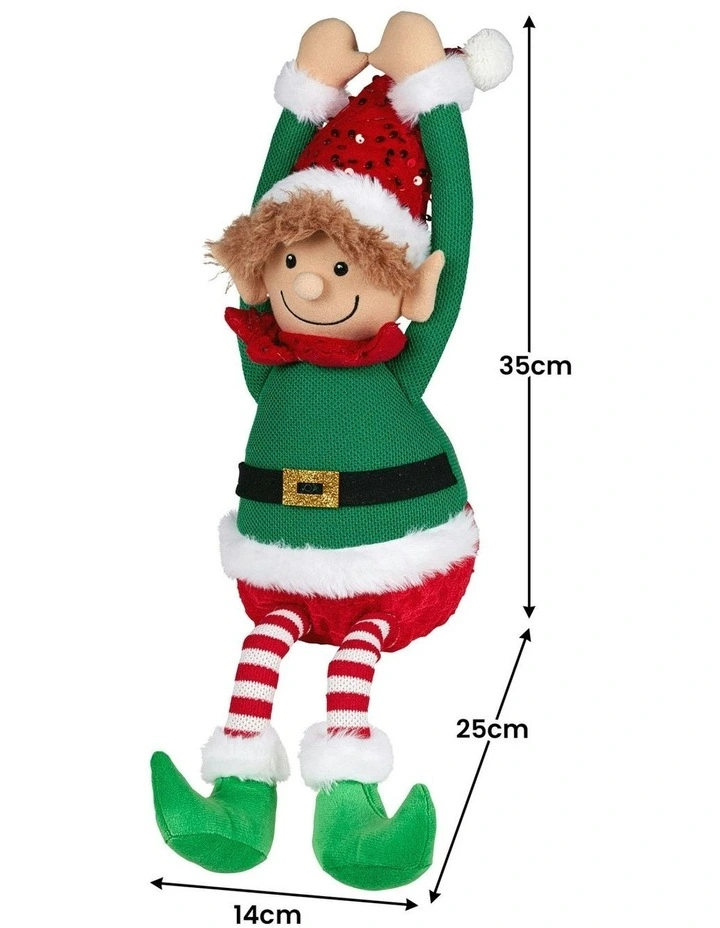 Battery-Operated Hanging Elf With Animation & Music 37cm image 2