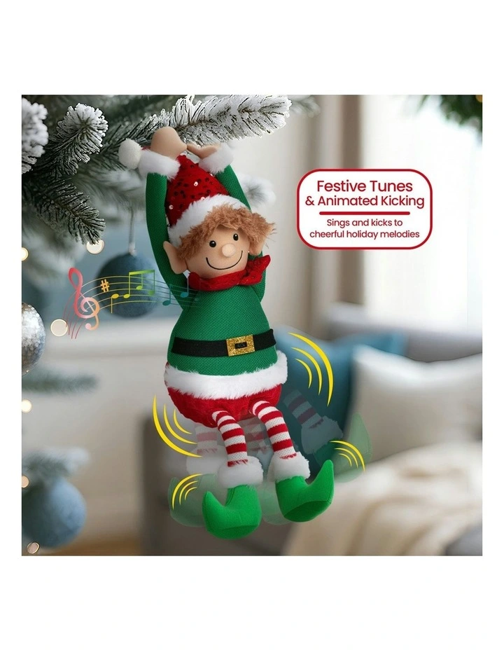 Battery-Operated Hanging Elf With Animation & Music 37cm image 3