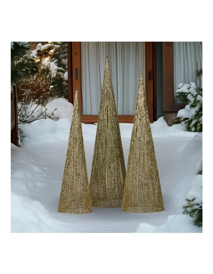 Indoor Outdoor Display Decoration LED Lights Christmas Tree 3 Pieces in Gold image 5