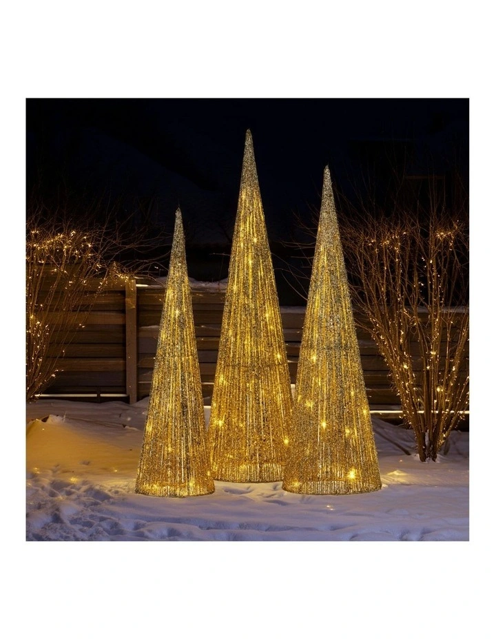 Indoor Outdoor Display Decoration LED Lights Christmas Tree 3 Pieces in Gold image 6