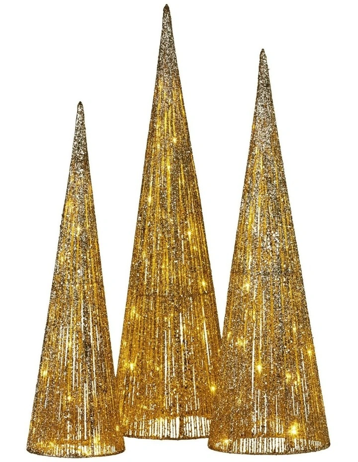 Indoor Outdoor Display Decoration LED Lights Christmas Tree 3 Pieces in Gold image 7