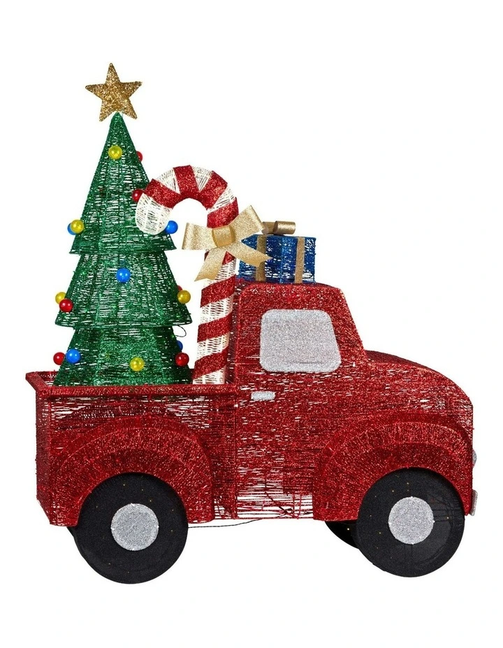 Sparkling Christmas Truck Display With Glitter String & LED Lights 145cm in Multi image 2