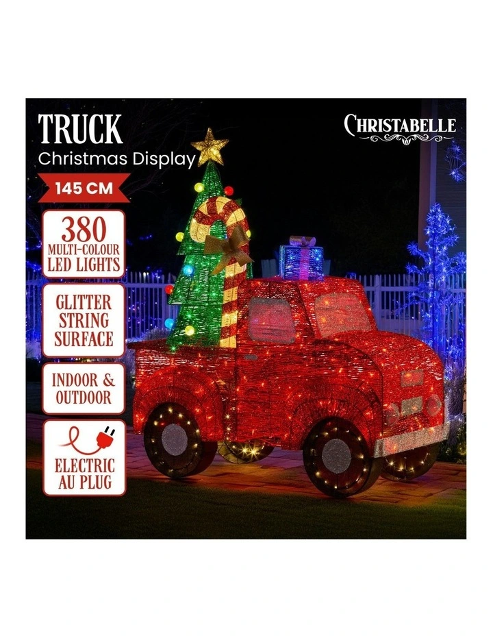Sparkling Christmas Truck Display With Glitter String & LED Lights 145cm in Multi image 3