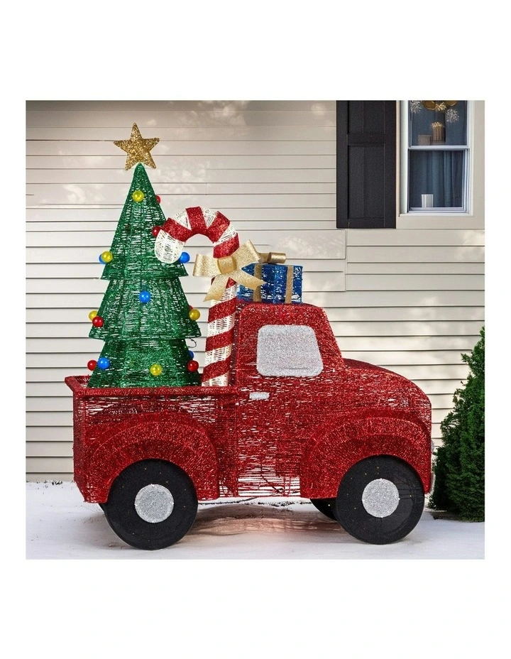 Sparkling Christmas Truck Display With Glitter String & LED Lights 145cm in Multi image 6