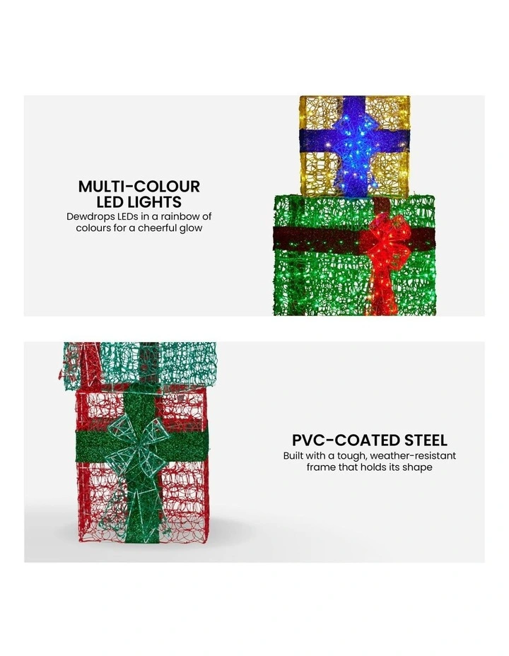 Christmas Decoration Bows LED Lights Xmas Display Gift Stack Box Set Of 4Pieces 190cm in Multi image 4