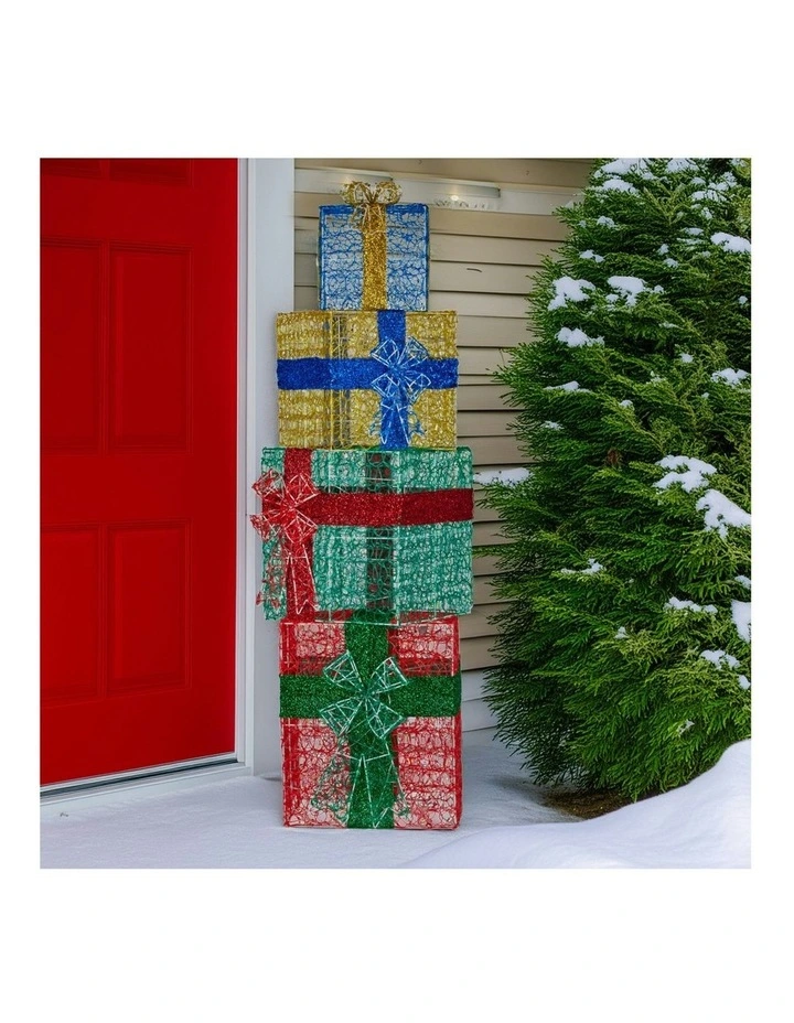 Christmas Decoration Bows LED Lights Xmas Display Gift Stack Box Set Of 4Pieces 190cm in Multi image 6