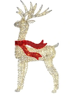 Christmas Reindeer Display LED Lights Bow Aluminium Frame Xmas Decor 150cm in White