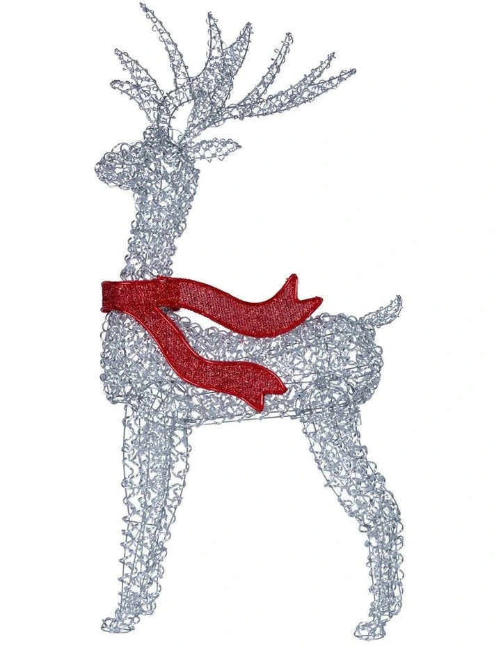 Christmas Reindeer Display LED Lights Bow Aluminium Frame Xmas Decor 150cm in White image 2