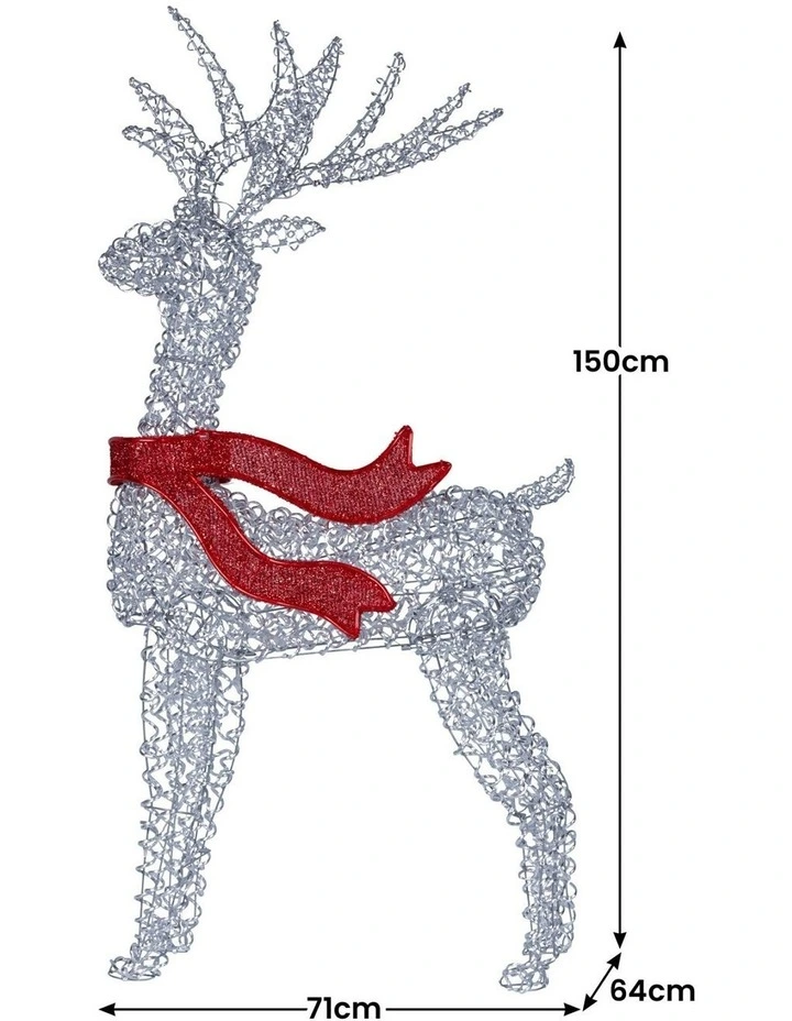 Christmas Reindeer Display LED Lights Bow Aluminium Frame Xmas Decor 150cm in White image 4
