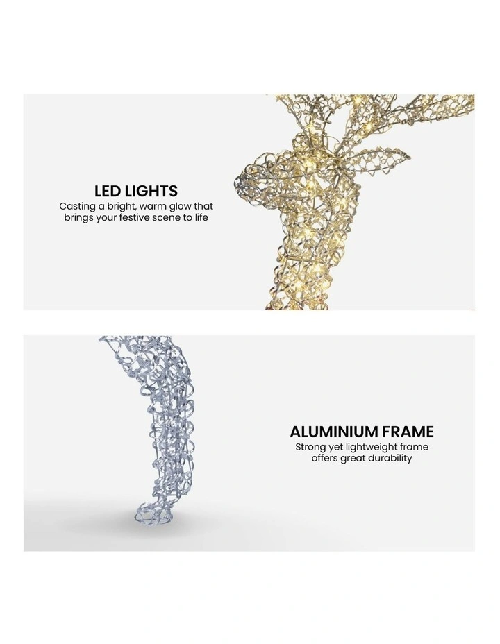 Christmas Reindeer Display LED Lights Bow Aluminium Frame Xmas Decor 150cm in White image 5