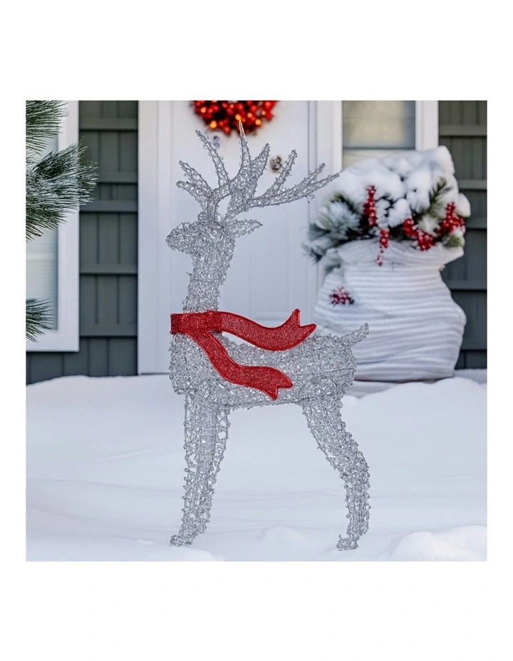 Christmas Reindeer Display LED Lights Bow Aluminium Frame Xmas Decor 150cm in White image 6
