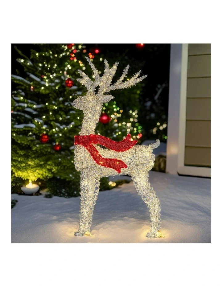 Christmas Reindeer Display LED Lights Bow Aluminium Frame Xmas Decor 150cm in White image 7