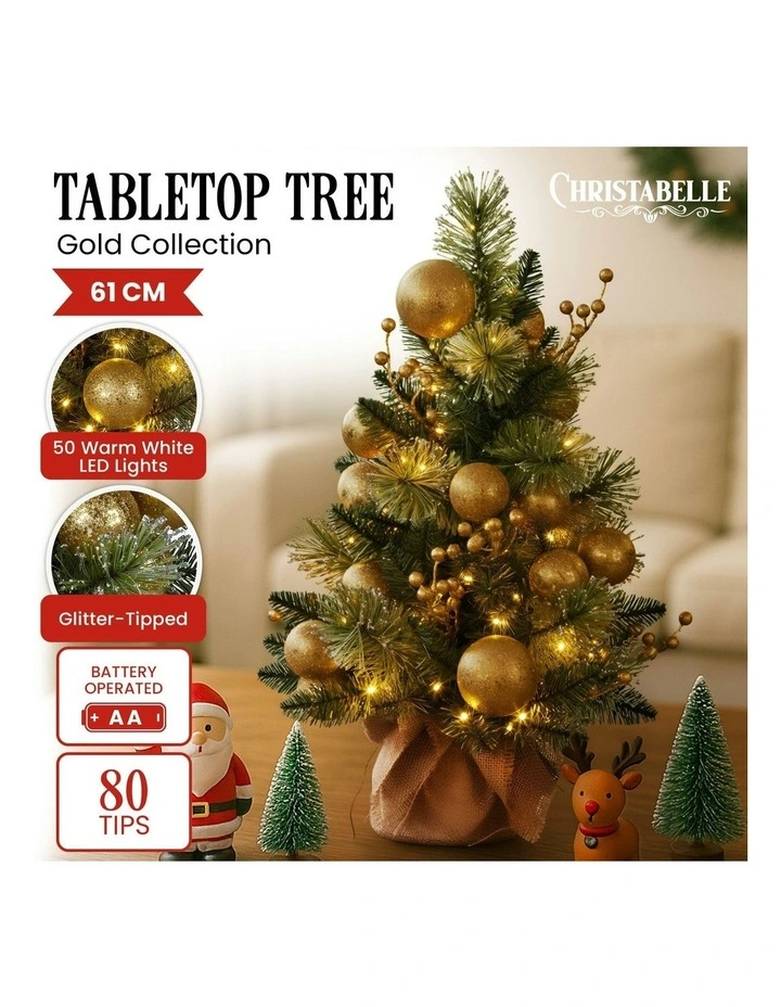 LED Warm Lights Table Top Christmas Tree 61cm in Gold image 6