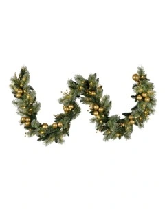 LED Warm White Lights Pre-Lit Christmas Garland in 274cm in Gold