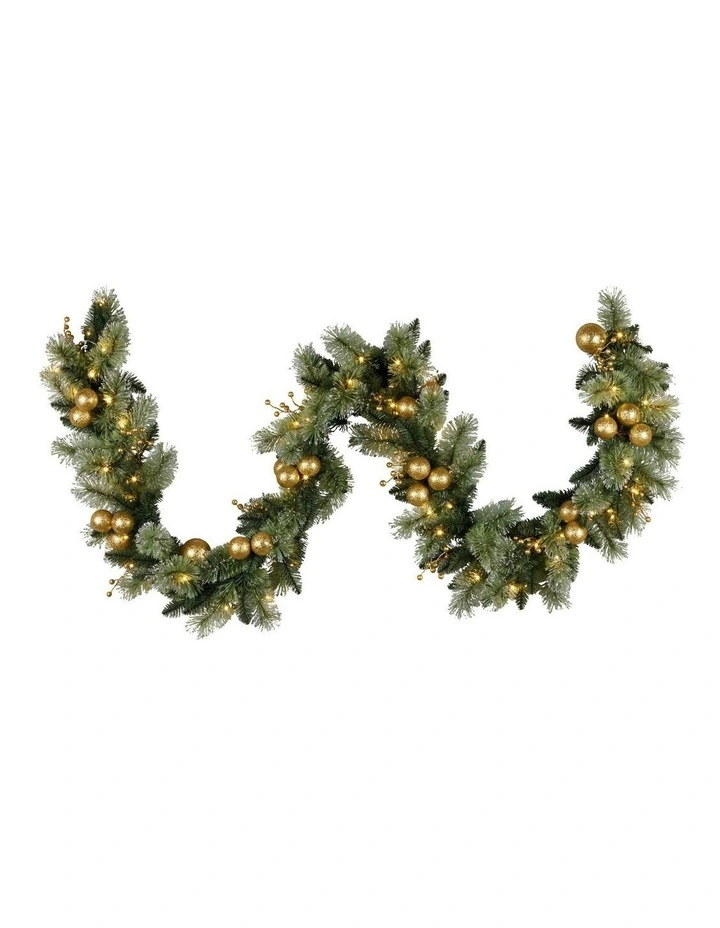 LED Warm White Lights Pre-Lit Christmas Garland in 274cm in Gold image 1