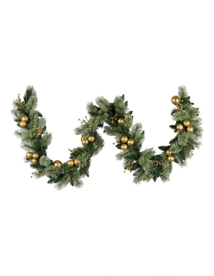 LED Warm White Lights Pre-Lit Christmas Garland in 274cm in Gold image 2
