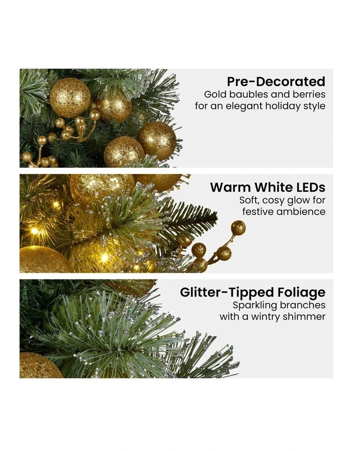 Christmas Wreath Warm White Lights Xmas Decor 61cm in Gold Baubles image 5