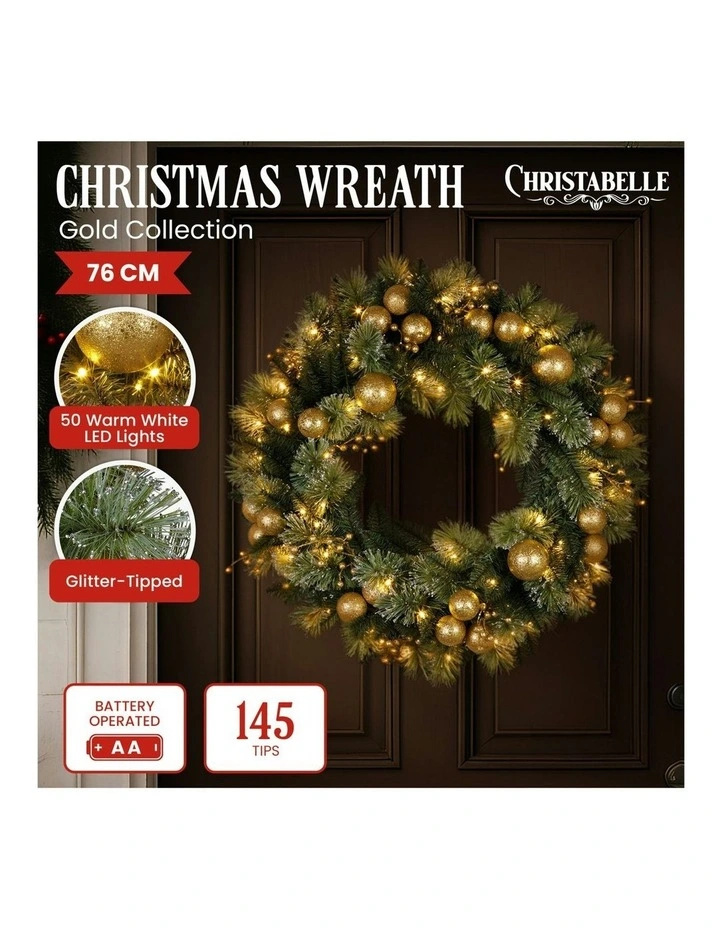Christmas Warm White Lights Xmas Decor Wreath 76cm image 3