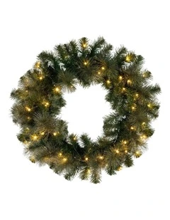 Pre-Lit Christmas Glittery Wreath with Multi-Function LED Lights 61cm in Gold Pine