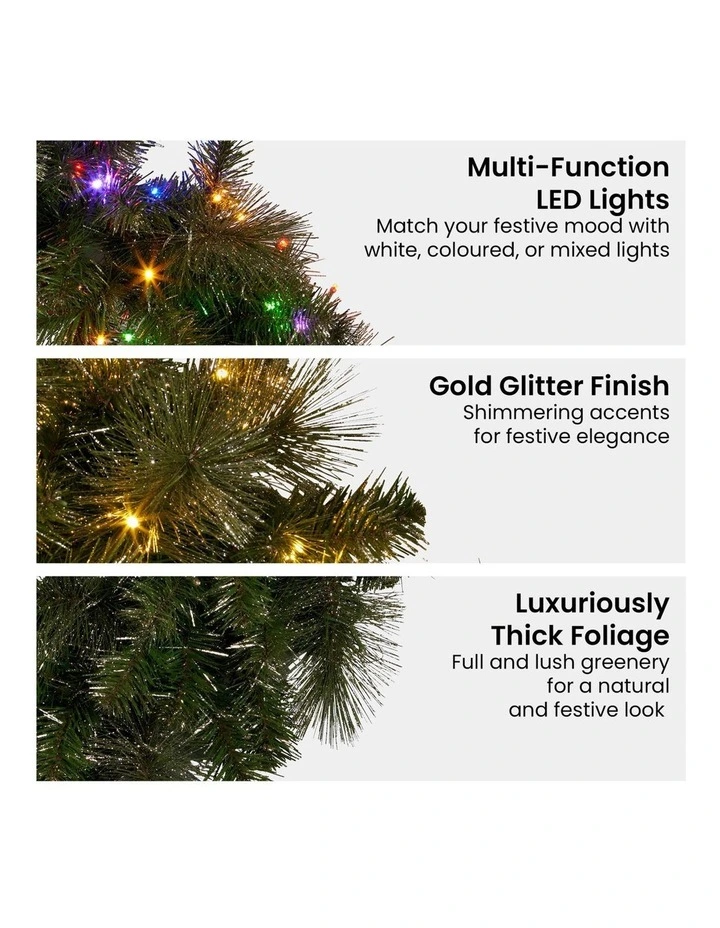 Pre-Lit Christmas Glittery Wreath with Multi-Function LED Lights 61cm in Gold Pine image 3