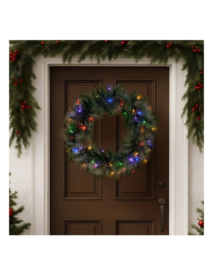 Pre-Lit Christmas Glittery Wreath with Multi-Function LED Lights 61cm in Gold Pine image 4