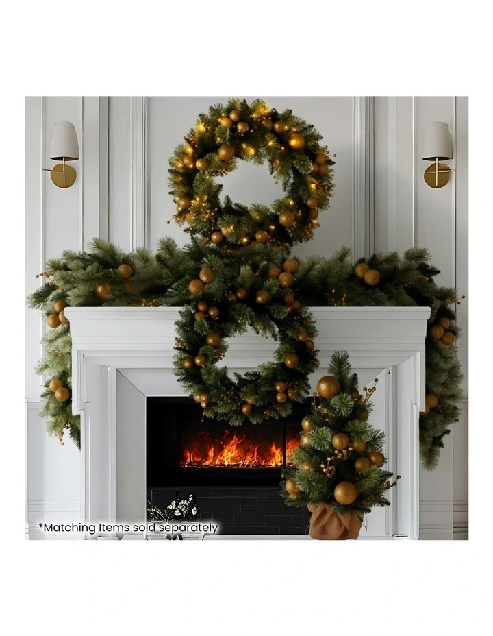 Pre-Lit Christmas Glittery Wreath with Multi-Function LED Lights 61cm in Gold Pine image 7