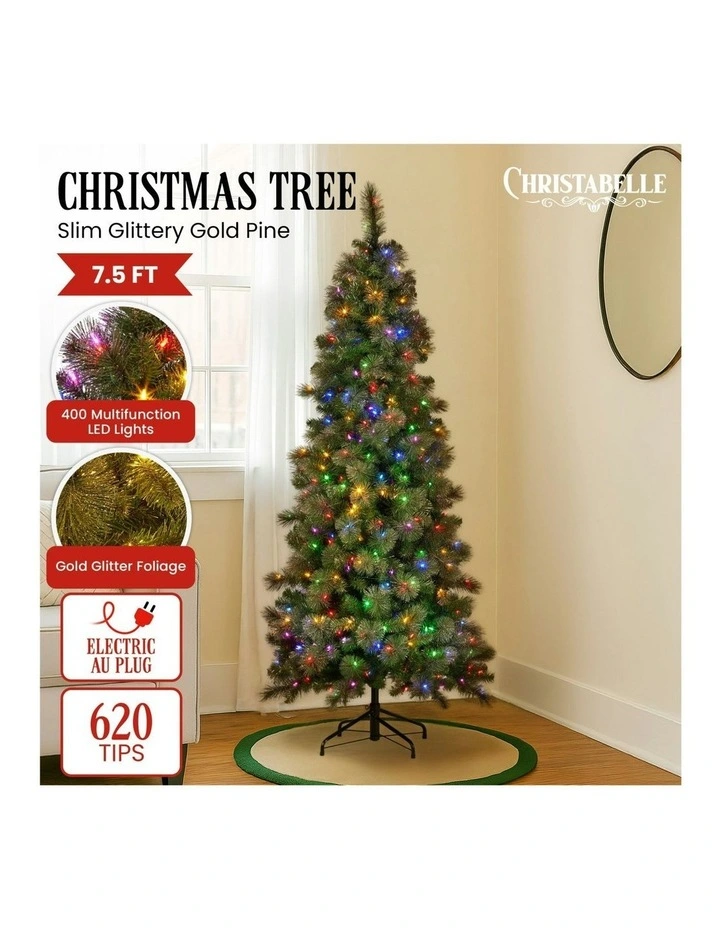 LED Lights Xmas Decor Glittery Christmas Tree 7.5ft in Gold Pine image 4