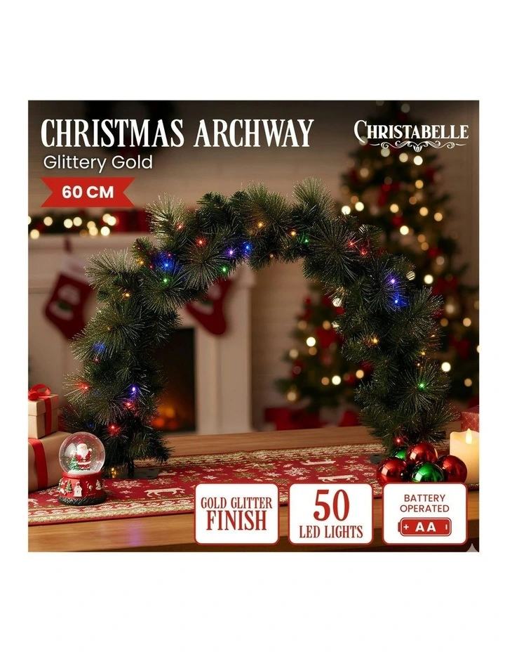 Christmas Glittery Gold Tabletop Archway 60cm in Green image 3