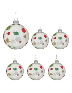 Clear Christmas Bauble Tree Balls Glass 6 Picecs in Assorted