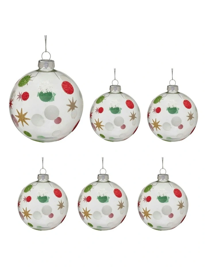 Clear Christmas Bauble Tree Balls Glass 6 Picecs in Assorted image 1