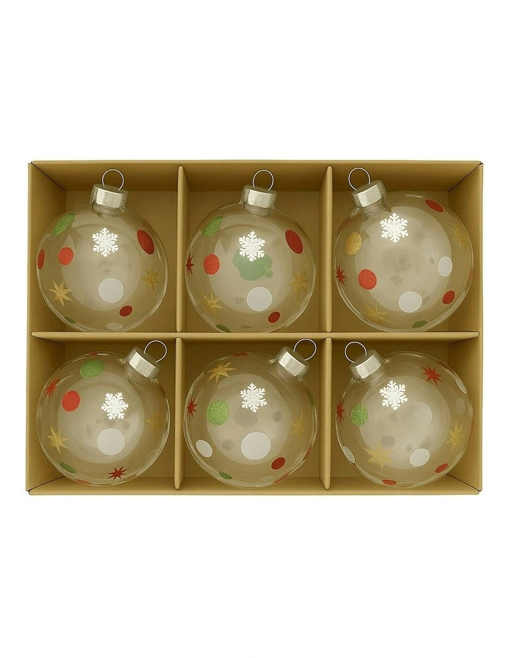 Clear Christmas Bauble Tree Balls Glass 6 Picecs in Assorted image 4
