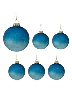Christmas Bauble Tree Balls Glass 6 Picecs in Blue