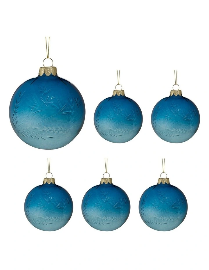 Christmas Bauble Tree Balls Glass 6 Picecs in Blue image 1