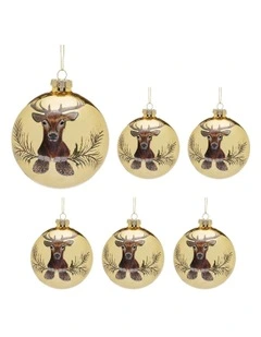 Christmas Bauble Tree Balls Glass 6 Picecs in Gold