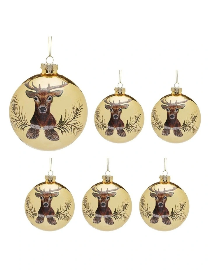 Christmas Bauble Tree Balls Glass 6 Picecs in Gold image 1