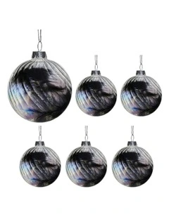 Christmas Bauble Tree Balls Glass 6 Picecs in Clear Stripe