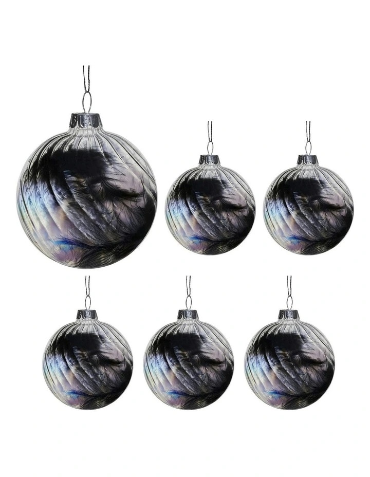 Christmas Bauble Tree Balls Glass 6 Picecs in Clear Stripe image 1