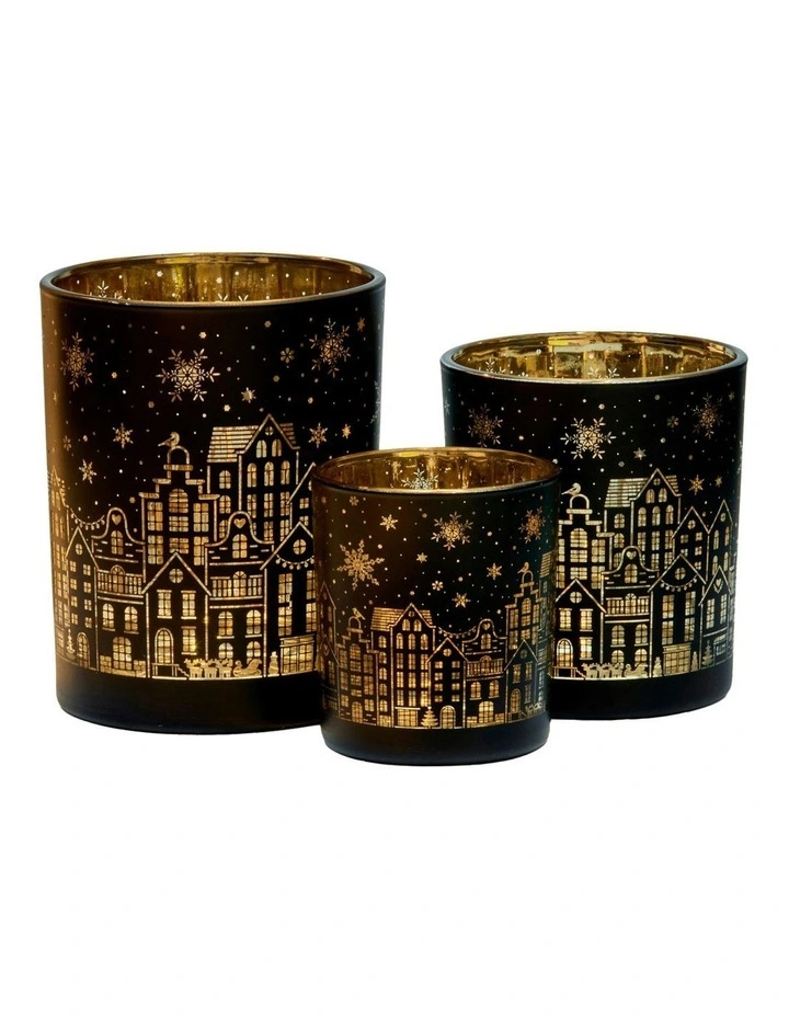 Christmas Candle Jar Set of 3 in Black and Gold image 1