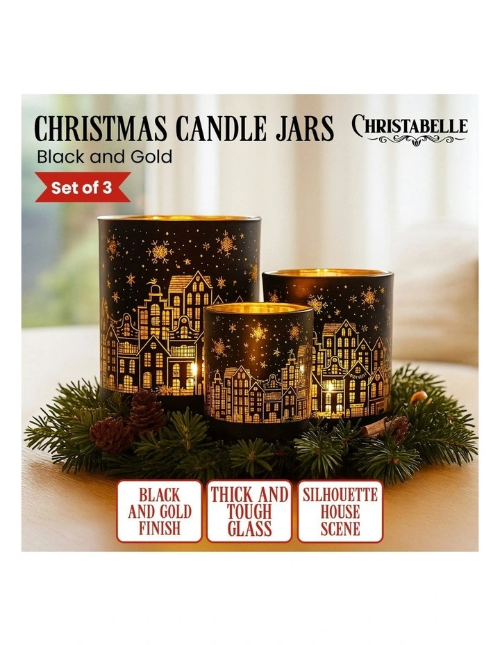 Christmas Candle Jar Set of 3 in Black and Gold image 3