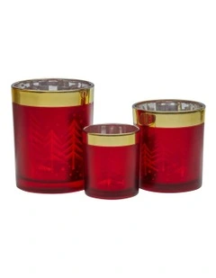 Christmas Candle Jar Set of 3 in Red/Gold