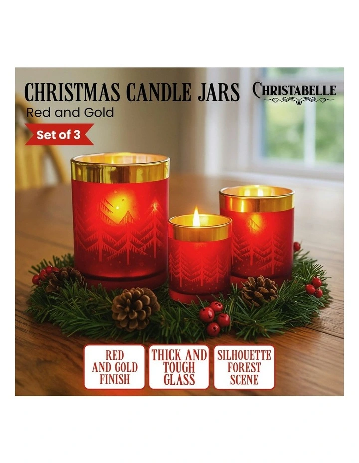 Christmas Candle Jar Set of 3 in Red/Gold image 3