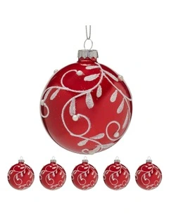 Christmas Bauble Tree Balls Glass 6 Picecs in Red